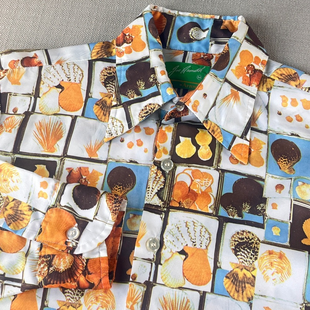 Joe Namath by Arrow Button Up Shirt Mens Medium Multicolor Seashell Print 70s